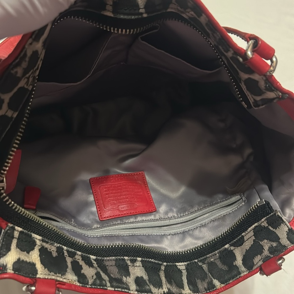 Coach Leopard Print Tote Bag with Red Accents - Picture 6 of 9